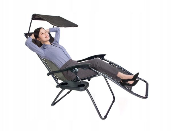 Sezlong pliabil cu parasolar si suport pahare SERSIMO, 64x110x180cm, gri antracit - Image 12
