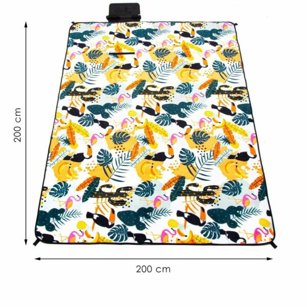 Piknik vagy strandtakaró, szigetelő fóliával és fogantyúval, 200x200cm, trópusi modell, fehér zöld - Image 12