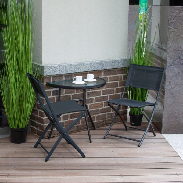 Set mobilier gradina sau balcon, masa semirotund sticla cu 2 scaune pliabile, gri - Image 13