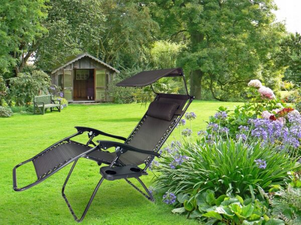 Sezlong pliabil cu parasolar si suport pahare SERSIMO, 64x110x180cm, gri antracit - Image 13