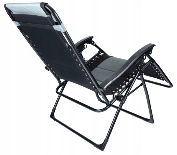 Sezlong scaun pliant plaja sau gradina, Siesta, gravitatie zero, cu tetiera, 175x75x110 cm, negri gri - Image 12