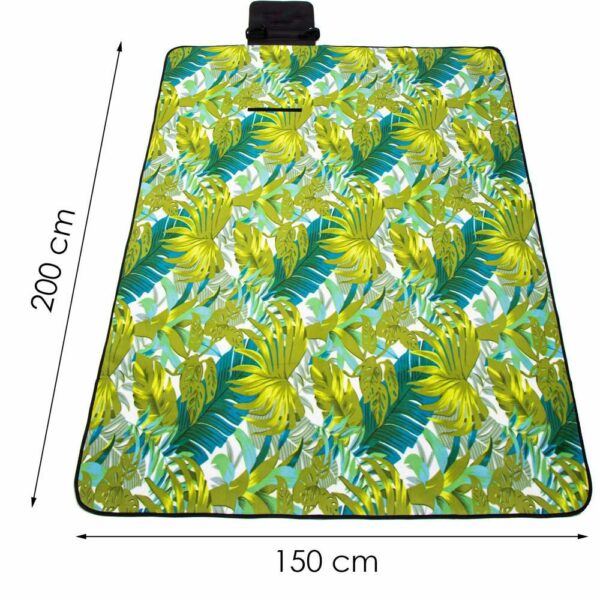Piknik vagy strandtakaró, szigetelő fóliával és fogantyúval, 150x200cm, levélmintás, zöld - Image 13