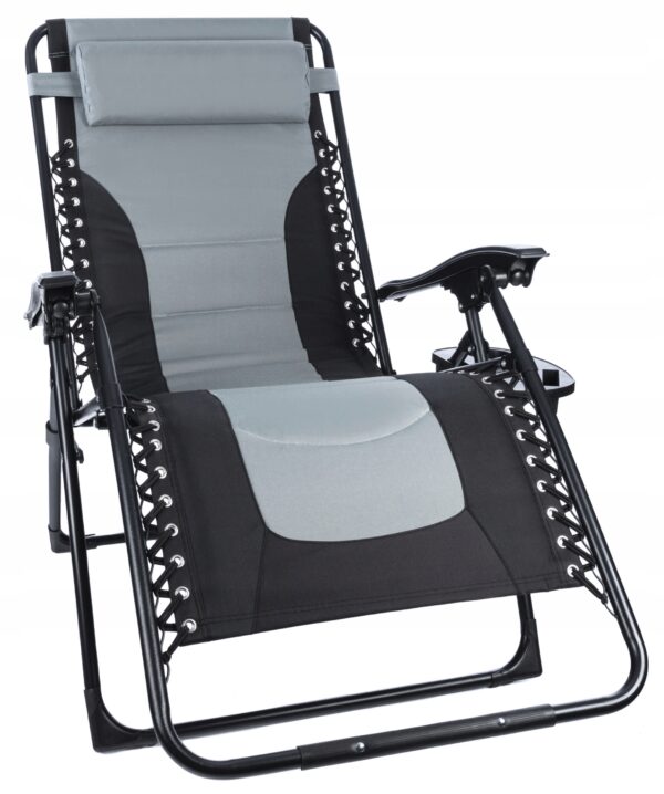 Sezlong scaun pliant plaja sau gradina, Siesta, gravitatie zero, cu tetiera, 175x75x110 cm, negri gri - Image 13