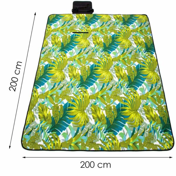 Piknik vagy strandtakaró, szigetelő fóliával és fogantyúval, 200x200cm, levélmintás, zöld - Image 15