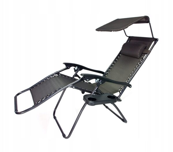 Sezlong pliabil cu parasolar si suport pahare SERSIMO, 64x110x180cm, gri antracit - Image 18