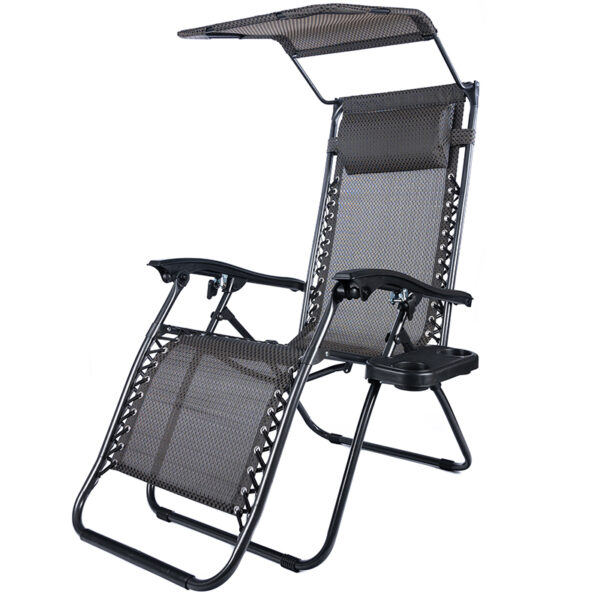 Sezlong pliabil cu parasolar si suport pahare SERSIMO, 64x110x180cm, gri antracit - Image 19
