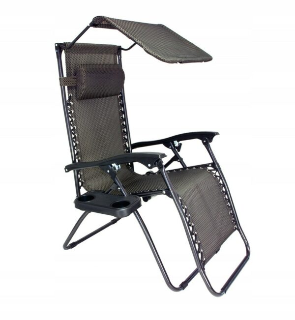 Sezlong pliabil cu parasolar si suport pahare SERSIMO, 64x110x180cm, gri antracit