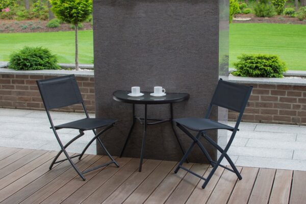 Set mobilier gradina sau balcon, masa semirotund sticla cu 2 scaune pliabile, gri - Image 2