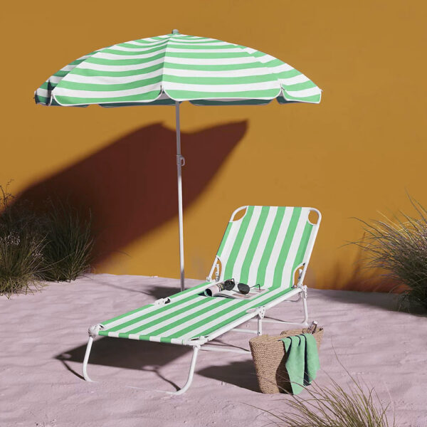 Sezlong pliant Sersimo, 186 x 56 cm, pentru plaja sau gradina, alb verde, capacitate 110kg - Image 2