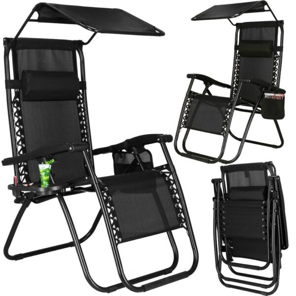 Sezlong pliabil SERSIMO GC3, Relax Zero Gravity cu parasolar, 175cm, negru - Image 4