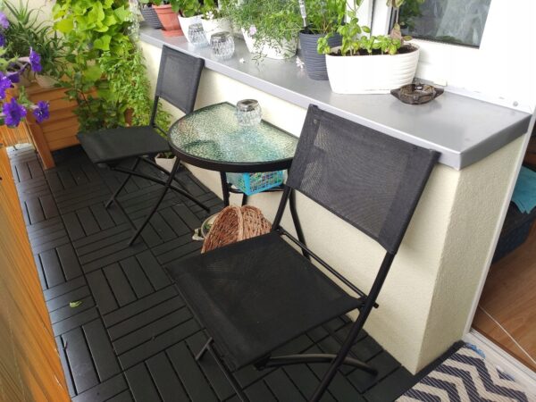 Set mobilier gradina sau balcon, masa semirotund sticla cu 2 scaune pliabile, gri - Image 15