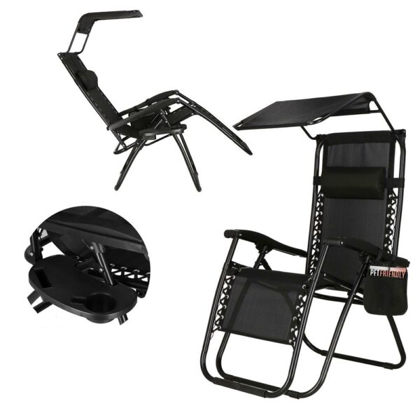 Sezlong pliabil SERSIMO GC3, Relax Zero Gravity cu parasolar, 175cm, negru - Image 26