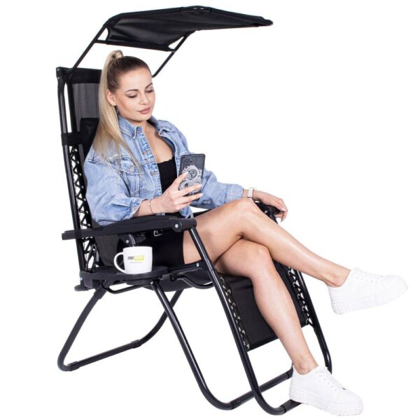 Sezlong pliabil SERSIMO GC3, Relax Zero Gravity cu parasolar, 175cm, negru - Image 27