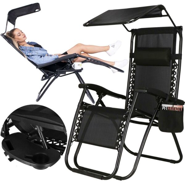 Sezlong pliabil SERSIMO GC3, Relax Zero Gravity cu parasolar, 175cm, negru - Image 28