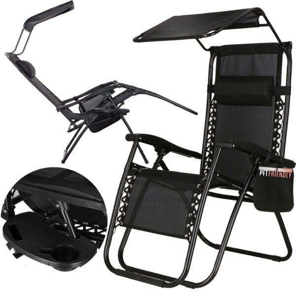 Sezlong pliabil SERSIMO GC3, Relax Zero Gravity cu parasolar, 175cm, negru - Image 30