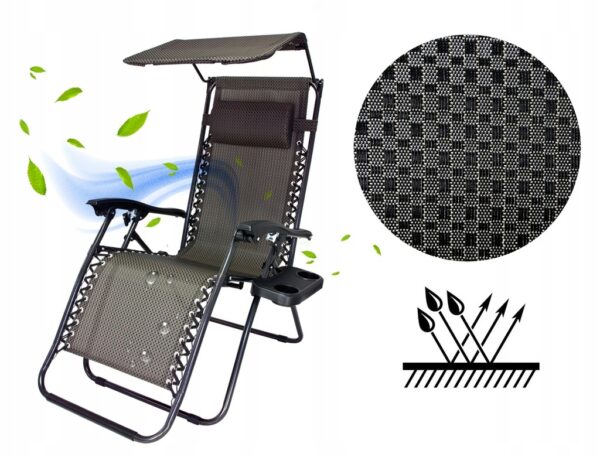 Sezlong pliabil cu parasolar si suport pahare SERSIMO, 64x110x180cm, gri antracit - Image 4