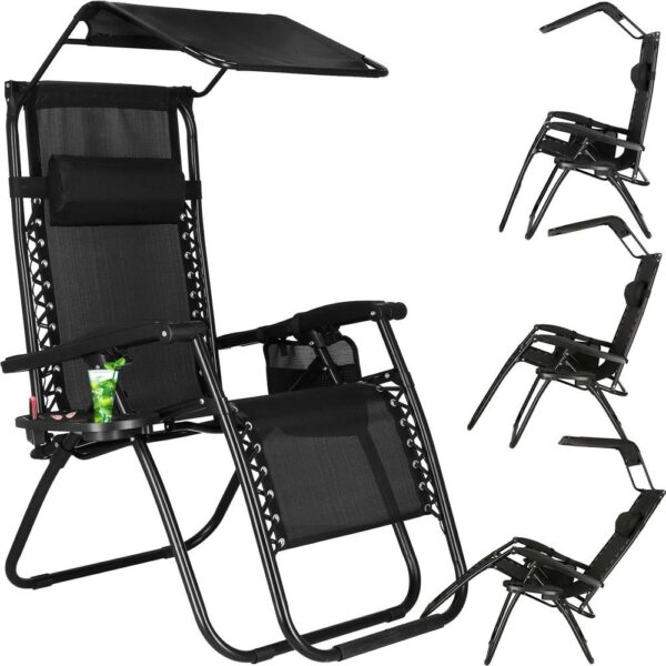 Sezlong pliabil SERSIMO GC3, Relax Zero Gravity cu parasolar, 175cm, negru - Image 5