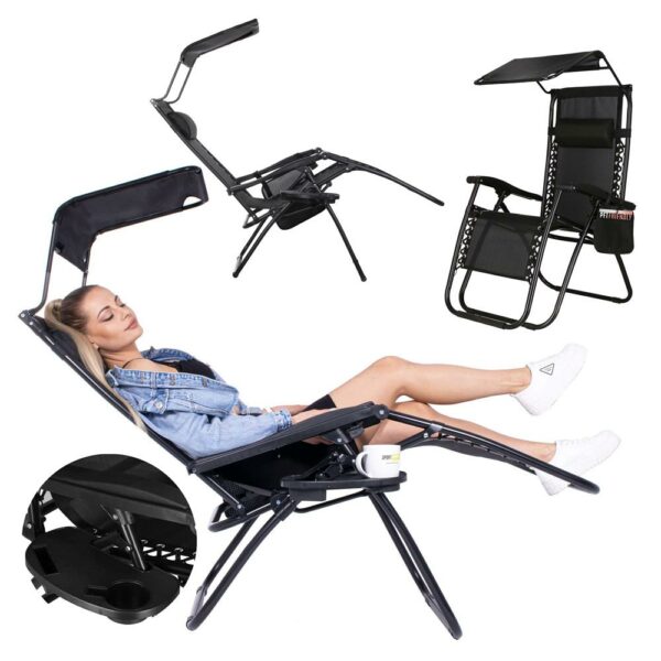 Sezlong pliabil SERSIMO GC3, Relax Zero Gravity cu parasolar, 175cm, negru - Image 31