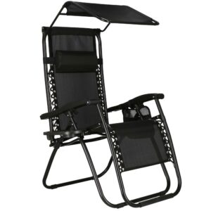 Sezlong pliabil SERSIMO GC3, Relax Zero Gravity cu parasolar, 175cm, negru