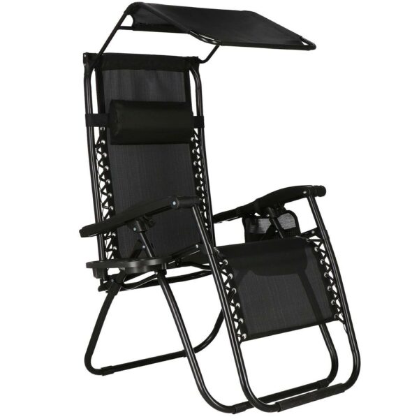 Sezlong pliabil SERSIMO GC3, Relax Zero Gravity cu parasolar, 175cm, negru