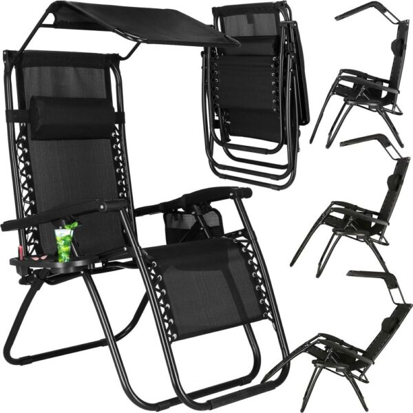 Sezlong pliabil SERSIMO GC3, Relax Zero Gravity cu parasolar, 175cm, negru - Image 6