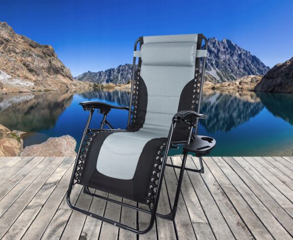 Sezlong scaun pliant plaja sau gradina, Siesta, gravitatie zero, cu tetiera, 175x75x110 cm, negri gri - Image 4
