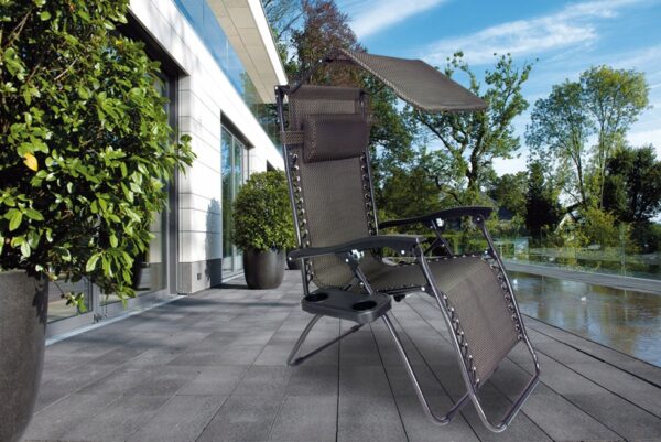 Sezlong pliabil cu parasolar si suport pahare SERSIMO, 64x110x180cm, gri antracit - Image 6