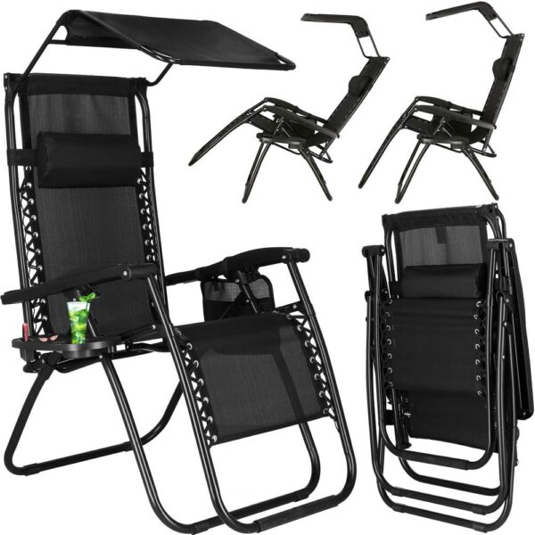 Sezlong pliabil SERSIMO GC3, Relax Zero Gravity cu parasolar, 175cm, negru - Image 7