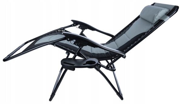 Sezlong scaun pliant plaja sau gradina, Siesta, gravitatie zero, cu tetiera, 175x75x110 cm, negri gri - Image 6