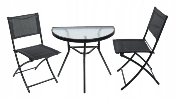 Set mobilier gradina sau balcon, masa semirotund sticla cu 2 scaune pliabile, gri - Image 9