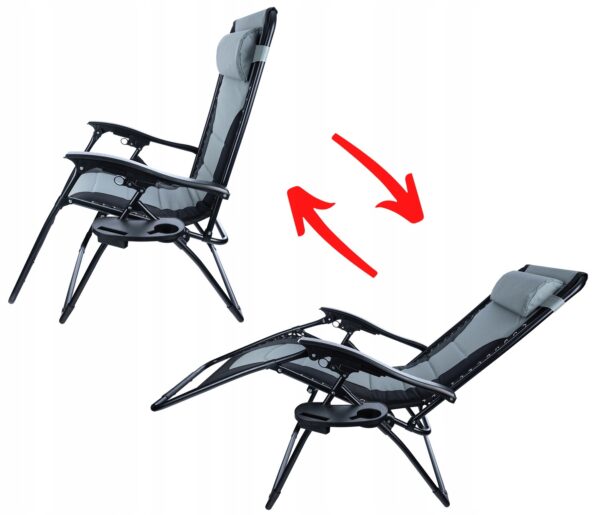 Sezlong scaun pliant plaja sau gradina, Siesta, gravitatie zero, cu tetiera, 175x75x110 cm, negri gri - Image 7