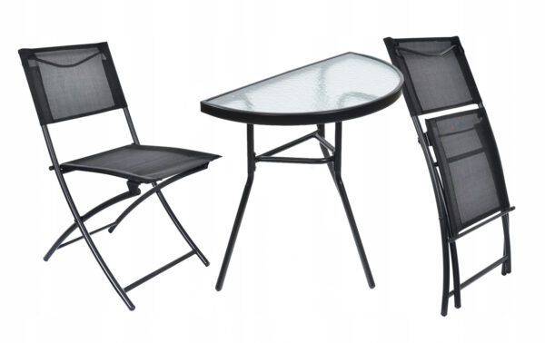 Set mobilier gradina sau balcon, masa semirotund sticla cu 2 scaune pliabile, gri - Image 10
