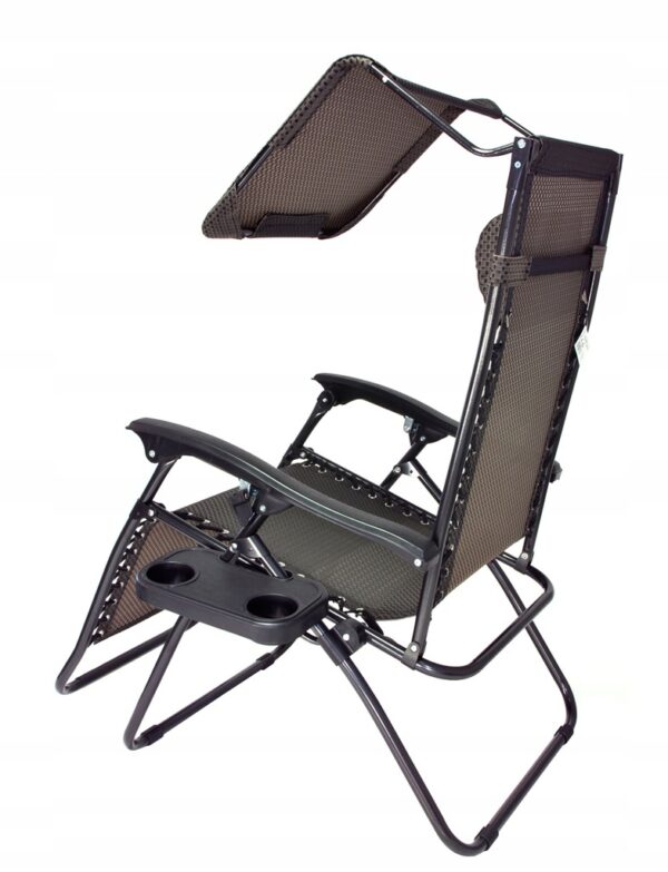Sezlong pliabil cu parasolar si suport pahare SERSIMO, 64x110x180cm, gri antracit - Image 9