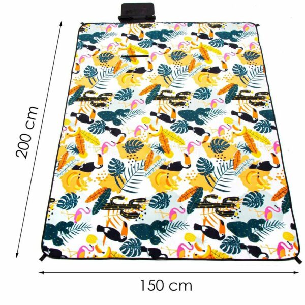 Piknik vagy strandtakaró, szigetelő fóliával és fogantyúval, 150x200cm, trópusi modell, fehér zöld - Image 8