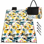 Piknik vagy strandtakaró, szigetelő fóliával és fogantyúval, 150x200cm, trópusi modell, fehér zöld