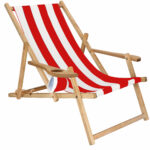 (DL) SERSIMO impregnált bükkfa összecsukható nyugágy pohártartóval, 120kg, fehér, piros csíkokkal