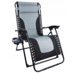 Összecsukható napozó- és kerti szék, Siesta, nulla gravitációs kialakítással, fejtámlával, 175x75x110 cm, fekete-szürke