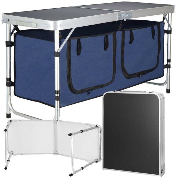 Masa camping pliabila cu spatiu depzoitare si cadru din aluminiu, blat MDF, 120x47x62/71cm, gri - Image 2