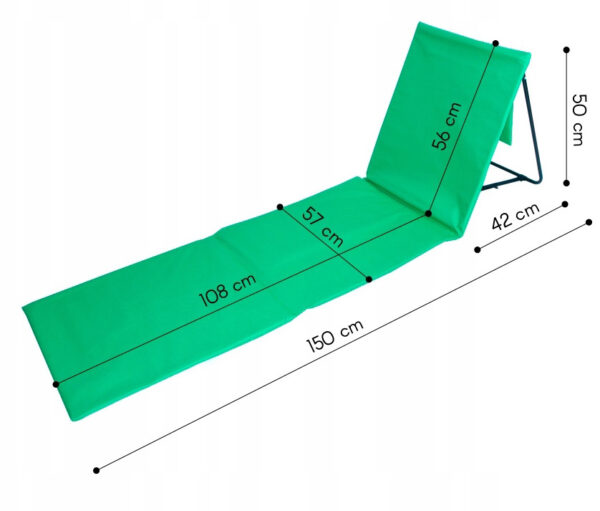 Sezlong de plaja pliabil, spatar cu cadru metalic, reglabil, 150x47x48 cm, verde - Image 2