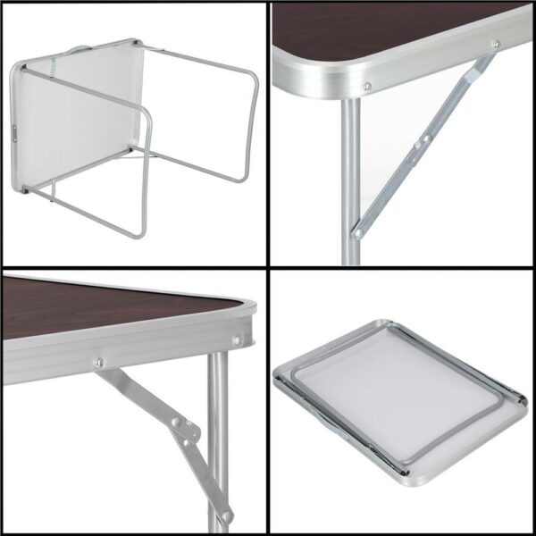 Masa camping pliabila cu cadru din aluminiu, blat MDF, 70x50x60cm, maro - Image 11
