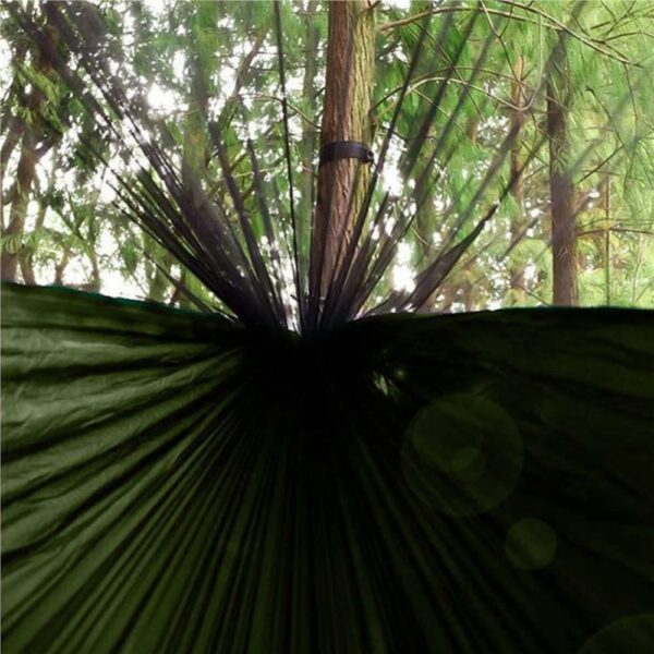 Hamac dublu din material parasuta 140x260cm, cu plasa de tantari si baldachin impermeabil, 200kg, verde - Image 11