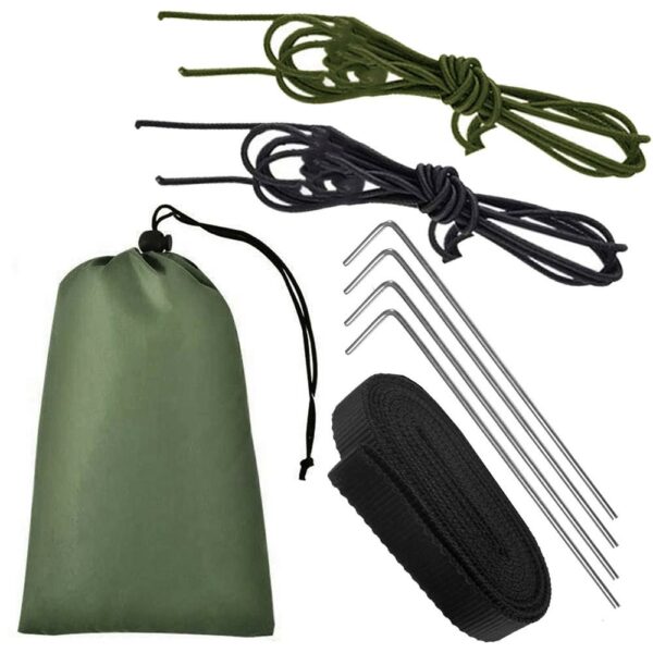 Hamac dublu din material parasuta 140x260cm, cu plasa de tantari si baldachin impermeabil, 200kg, verde - Image 12