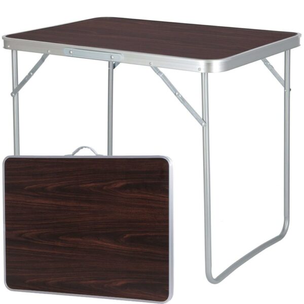Masa camping pliabila cu cadru din aluminiu, blat MDF, 70x50x60cm, maro - Image 13