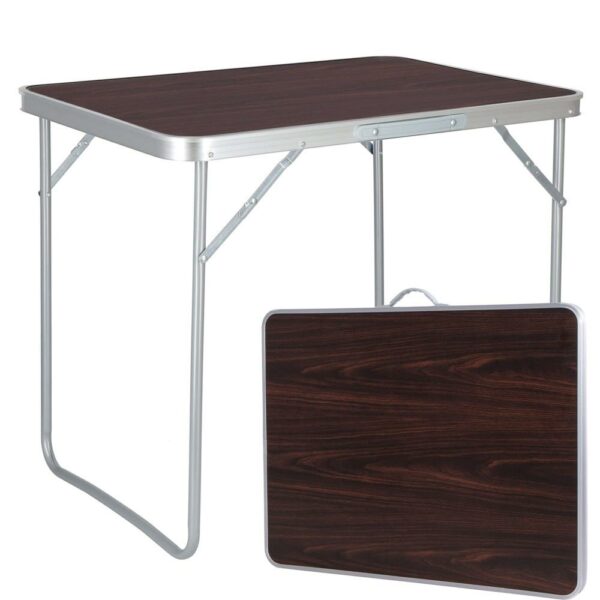 Masa camping pliabila cu cadru din aluminiu, blat MDF, 70x50x60cm, maro - Image 14