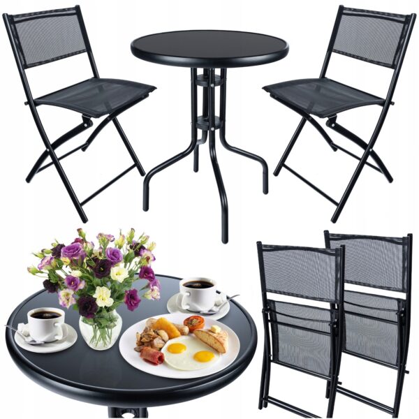 Set mobilier gradina Sersimo Oneiro, 2 scaune pliabile, 1 masa, negru - Image 14