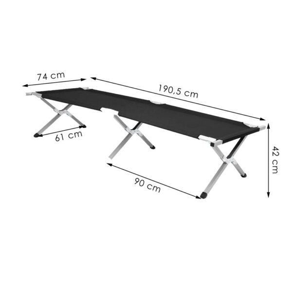 Összecsukható kempingágy, fém szerkezet, 190x74x42cm, 150kg, fekete - Image 15