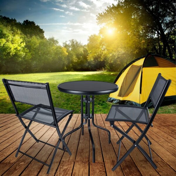 Set mobilier gradina Sersimo Oneiro, 2 scaune pliabile, 1 masa, negru - Image 15