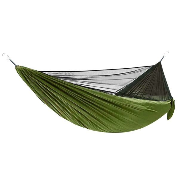 Hamac dublu din material parasuta 140x260cm, cu plasa de tantari si baldachin impermeabil, 200kg, verde - Image 14