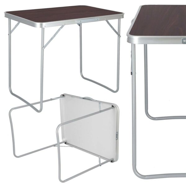 Masa camping pliabila cu cadru din aluminiu, blat MDF, 70x50x60cm, maro - Image 16