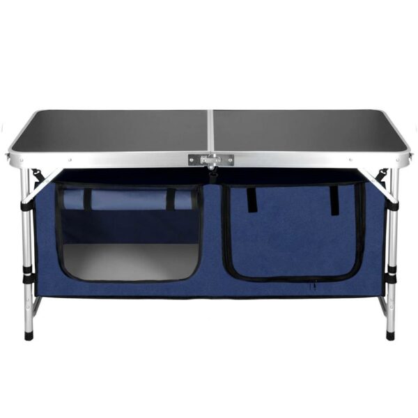 Masa camping pliabila cu spatiu depzoitare si cadru din aluminiu, blat MDF, 120x47x62/71cm, gri - Image 18